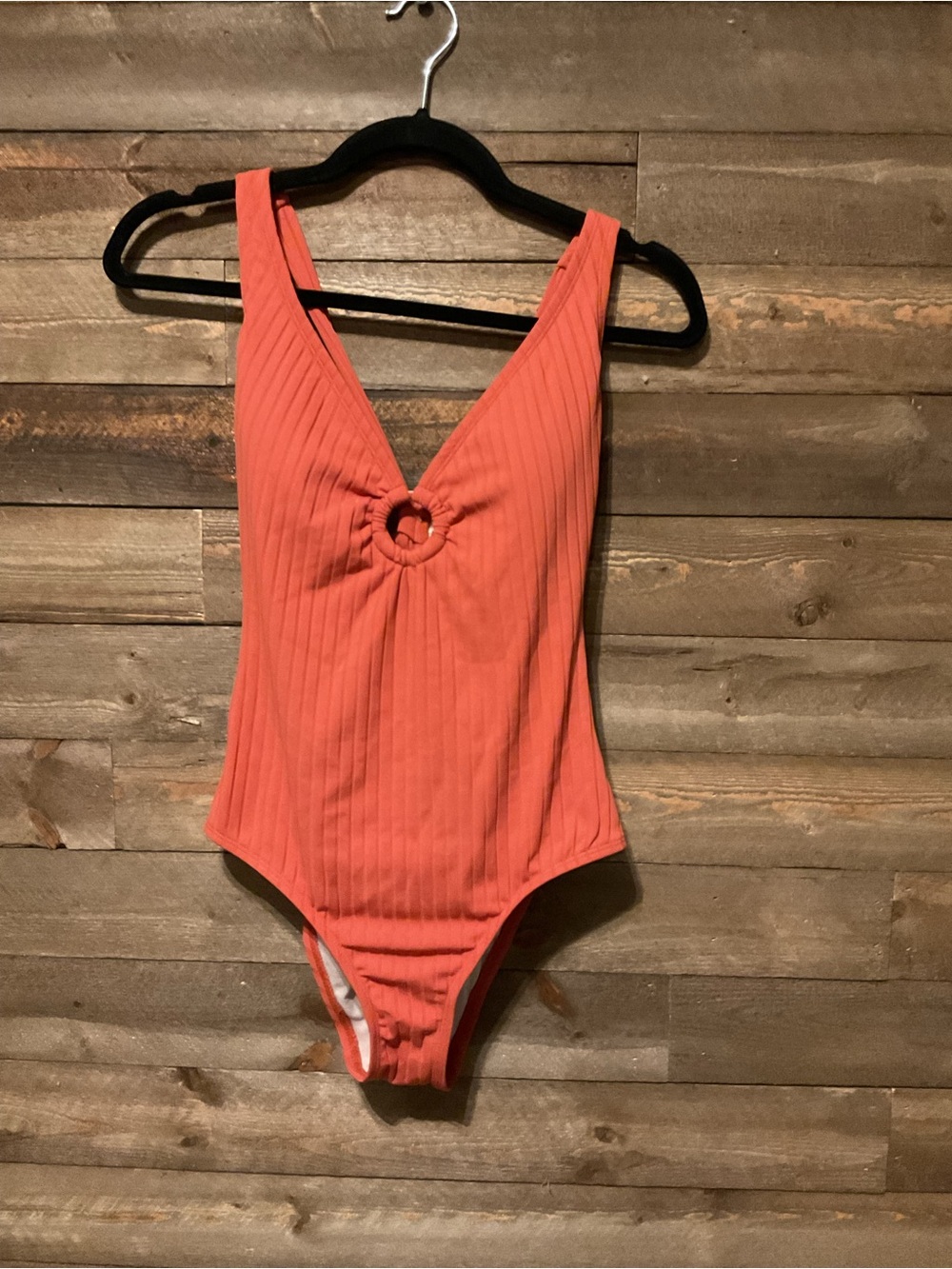 Kona Sol Women’s Rust Colored Ribbed One Piece Bathing Suit Size Medium
